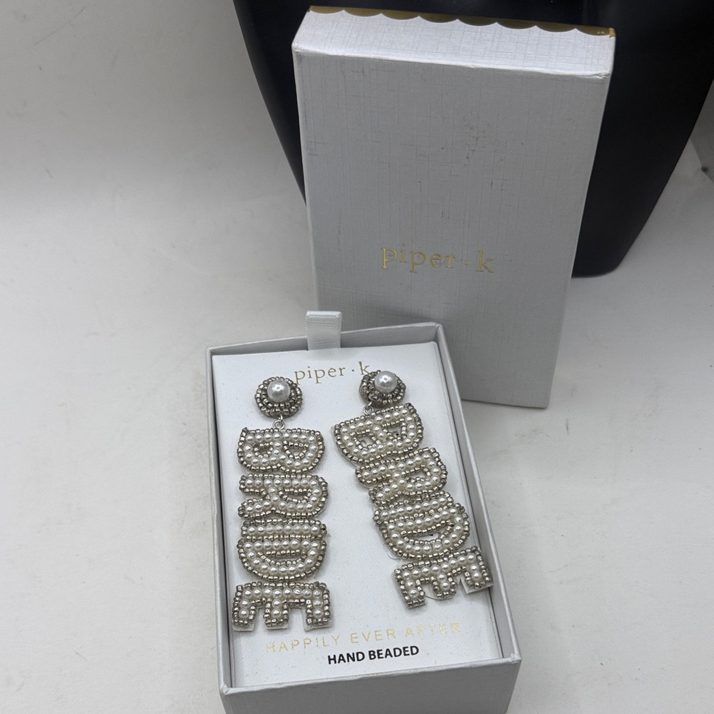 NWT Piper K Bride Earrings Beaded Statement Bridal Wedding Jewelry Drop Dangle - Picture 1 of 6